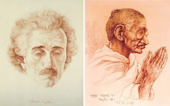 Портретите на Айнщайн и Махатма Ганди